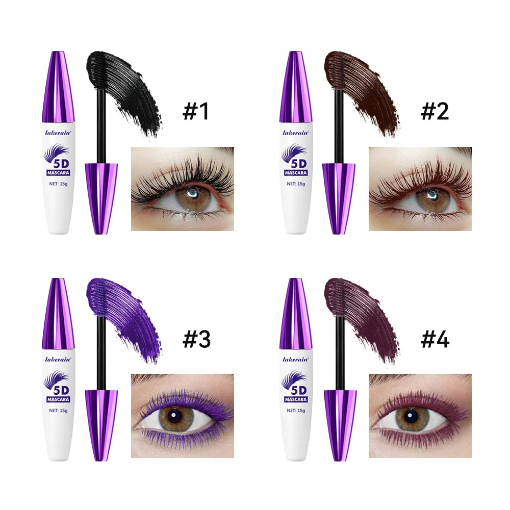 Lakerain 5D Mascara Eyelashes Lengthening Long-Lasting Intense Black Waterproof Nourishing Smudge-Proof Mascara Eye Makeup Peaceful Pleasures Health and Wellness