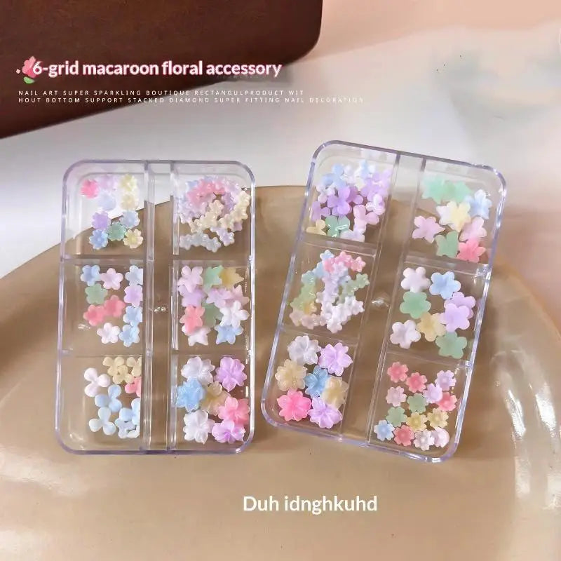 3D Pastel Macaron Flower Nail Charms – 6-Grid DIY Art Set