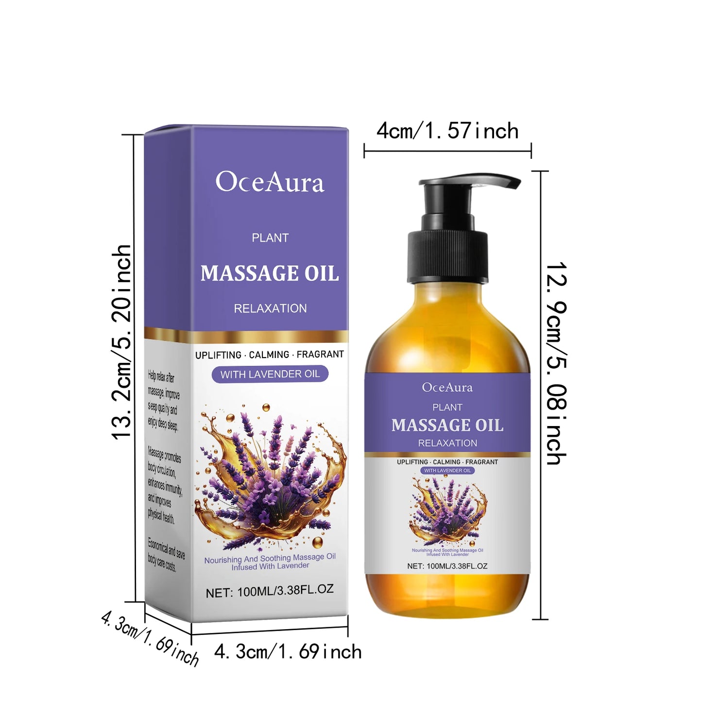 Lavender Massage Oil – Moisturizing Body Oil for Relaxation Peaceful Pleasures Health and Wellness 100ml Boxed