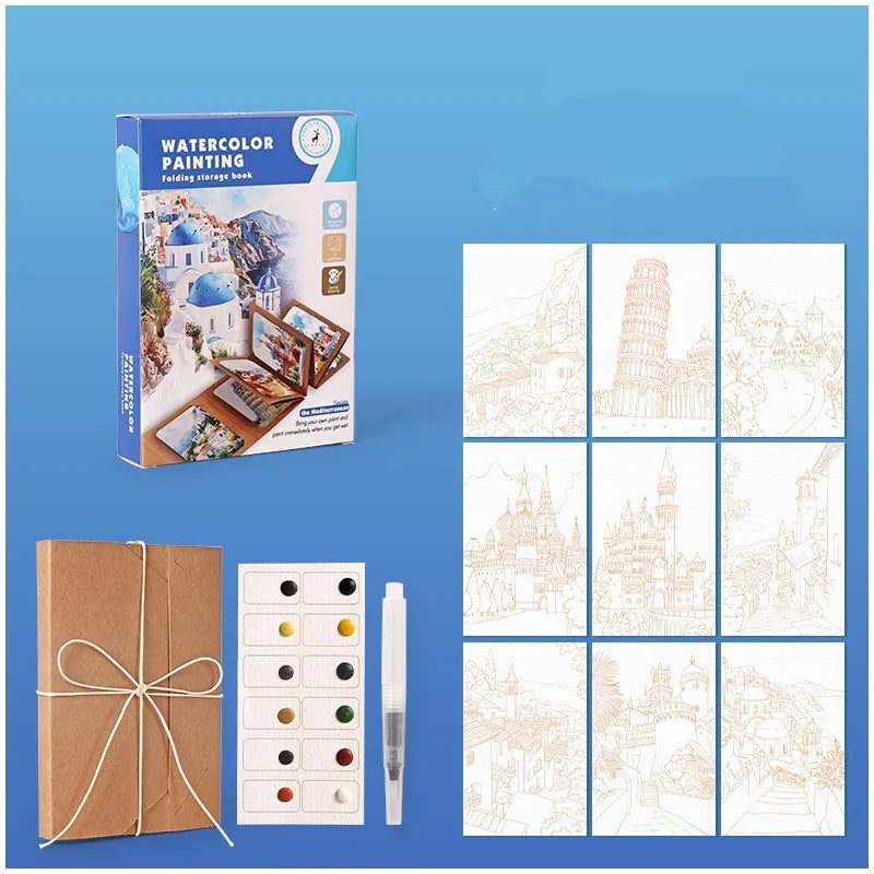 Professional Watercolor Painting 12 Colors Palette Kraft Paper Pad