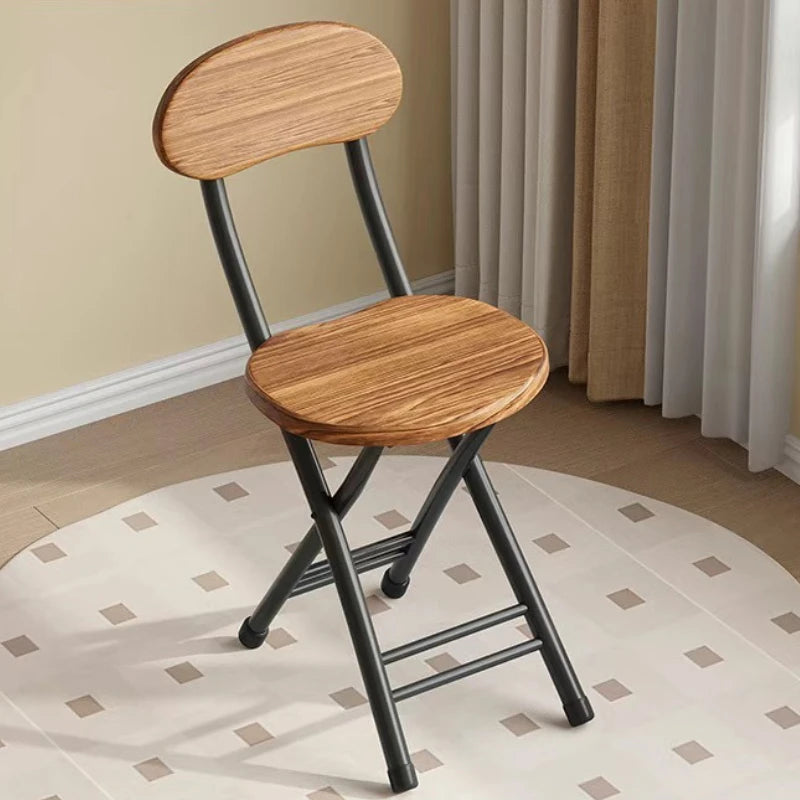 Classic Style Folding Chair with Oval Seat Portable, No Assembly Needed, Durable Metal Frame Hardwood Construction for Home Peaceful Pleasures Health and Wellness Brown