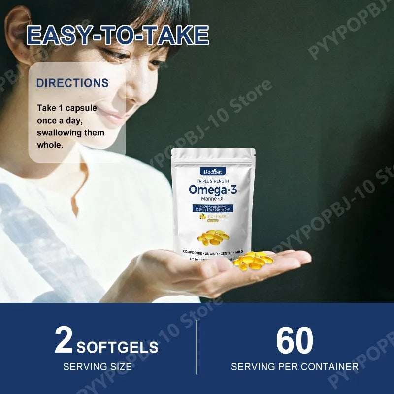 Omega-3 Marine Oil Softgels 1200mg | Lemon Flavor, 60 Count