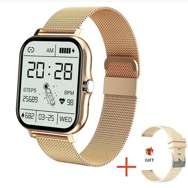 Fashion Bluetooth Calls Smartwatch 1.83 Inch Touch Screen Heart Rate Blood Oxygen Sleep Monitor Waterproof Smart Watch Women Men Peaceful Pleasures Health and Wellness Gold Milan
