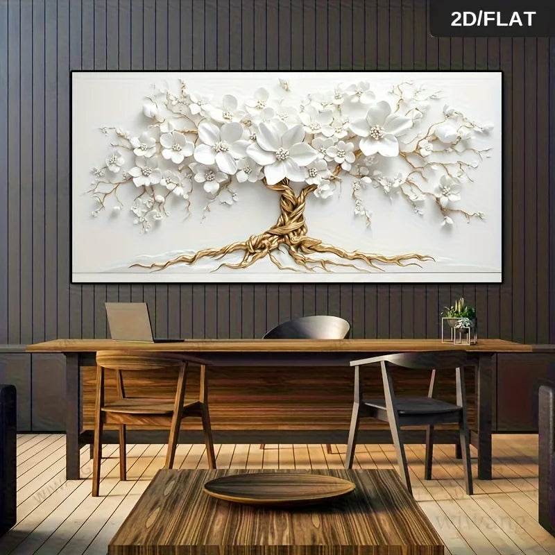 1pc Abstract White Flower Tree of Life Wall Art Canvas Painting, Frameless Poster for Living Room and Bedroom, Home Decor Decor Peaceful Pleasures Health and Wellness