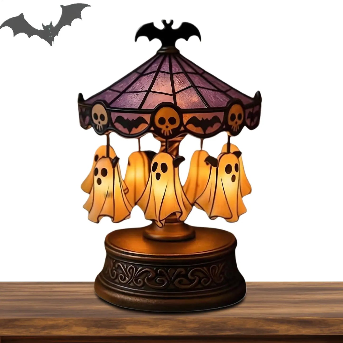 Light Up Ghost Carousel Lamp, Spooky Halloween Floating Decor for Home Kitchen Bedroom, Indoor Table Centerpiece for Parties Peaceful Pleasures Health and Wellness