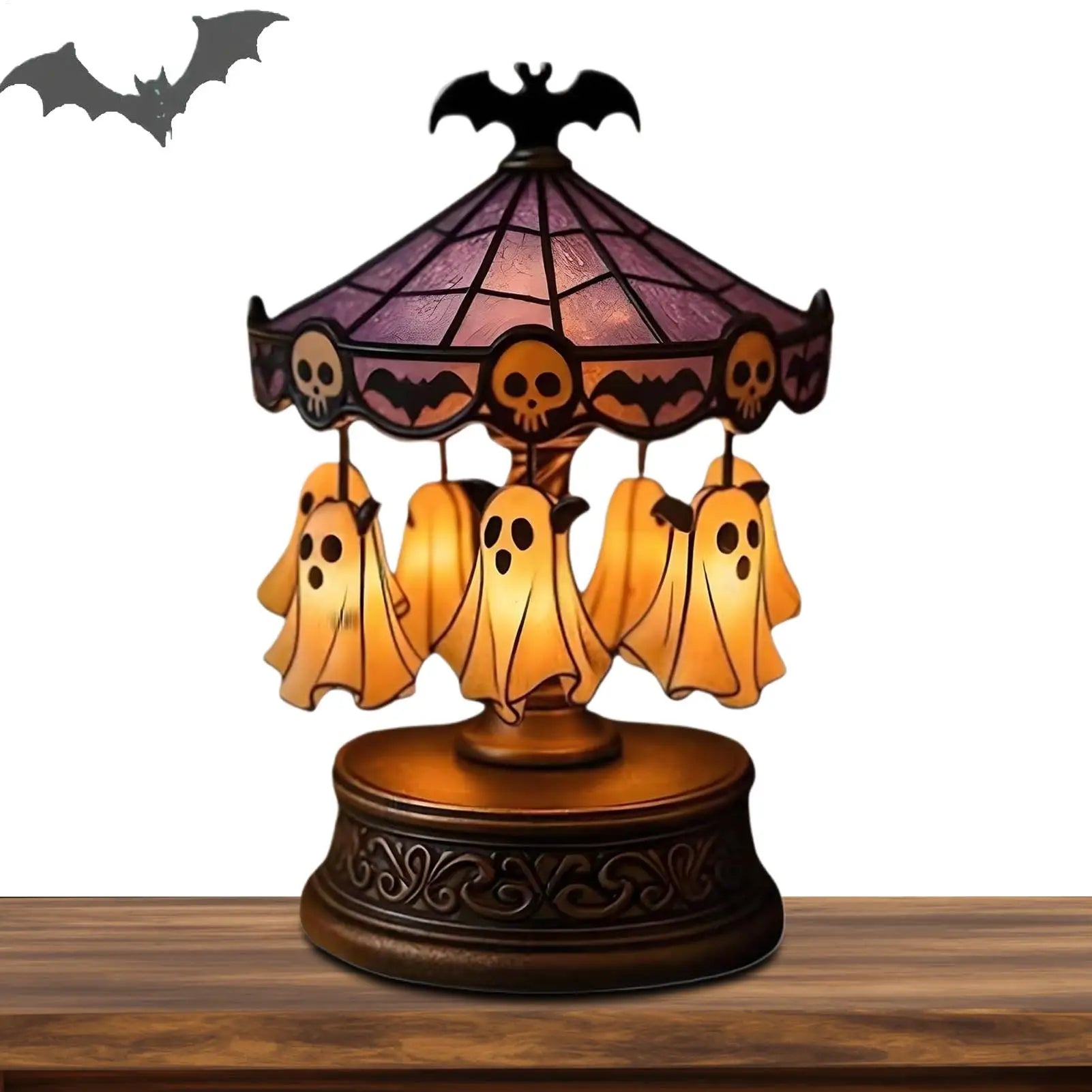 Light Up Ghost Carousel Lamp, Spooky Halloween Floating Decor for Home Kitchen Bedroom, Indoor Table Centerpiece for Parties Peaceful Pleasures Health and Wellness