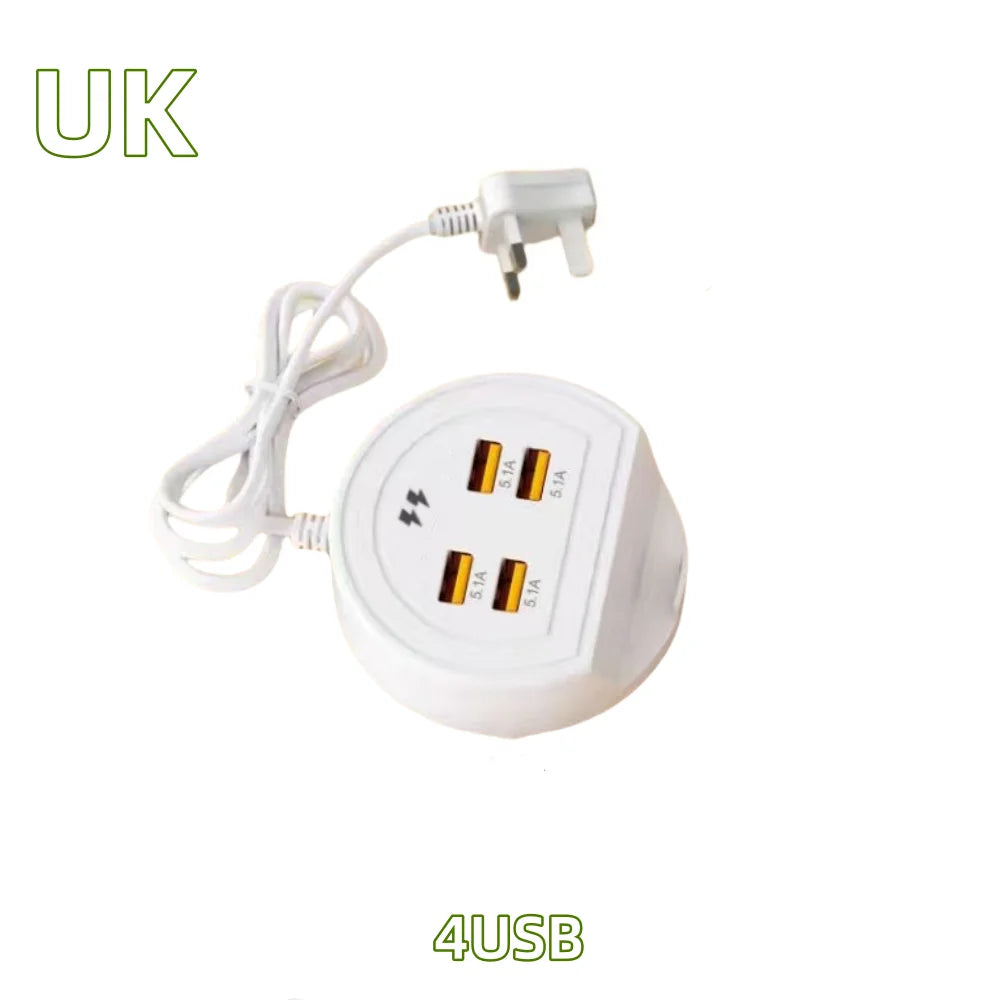 5-in-1 Power Strip with 4 Ports Phone Holder, EU/UK/US Universal Socket Multi-Device Fast Charging Station for iPhone 16 Samsung Peaceful Pleasures Health and Wellness 4USB UK