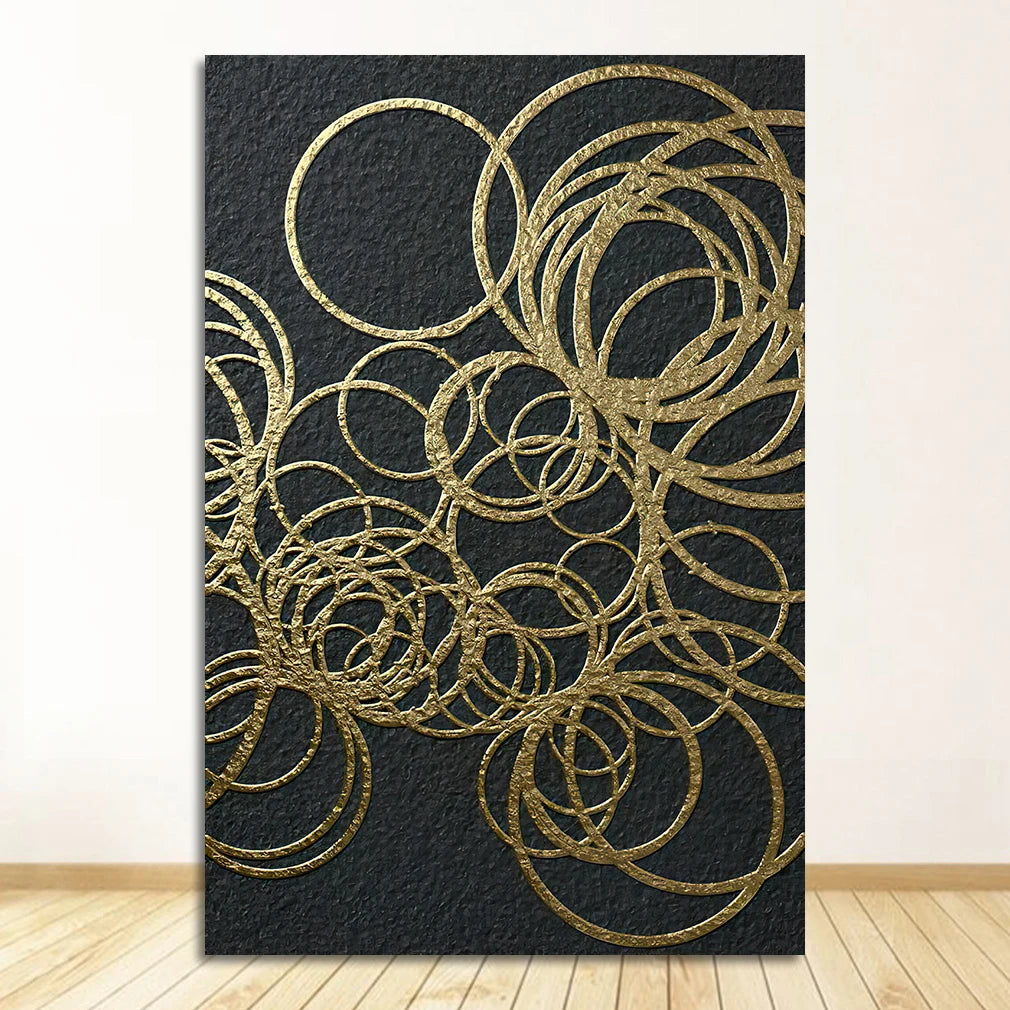 Golden Black Abstract Geometric Canvas Wall Art Poster Canvas Art Poster Peaceful Pleasures Health and Wellness 2091-03 50x70cm Unframed