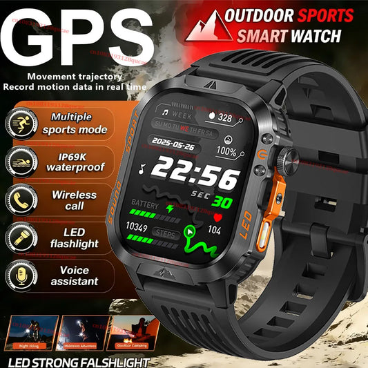2026 New Military Grade Smart Watch Men GPS Flashlight 3ATM Waterproof Watch Bluetooth Calling 100+Sport Outdoor Smartwatch Hw12 Peaceful Pleasures Health and Wellness