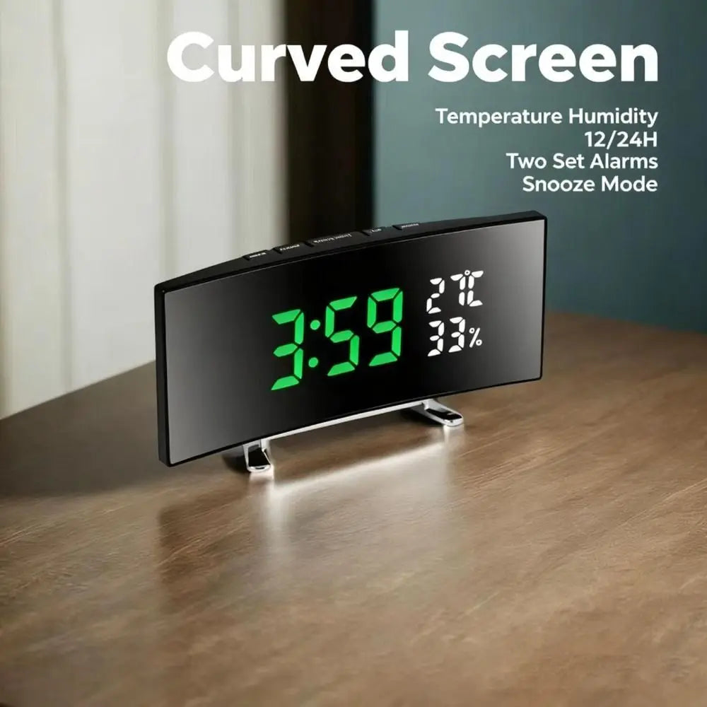 Curved LED Digital Alarm Clock | Large Screen, Dual Alarm & Dimmer
