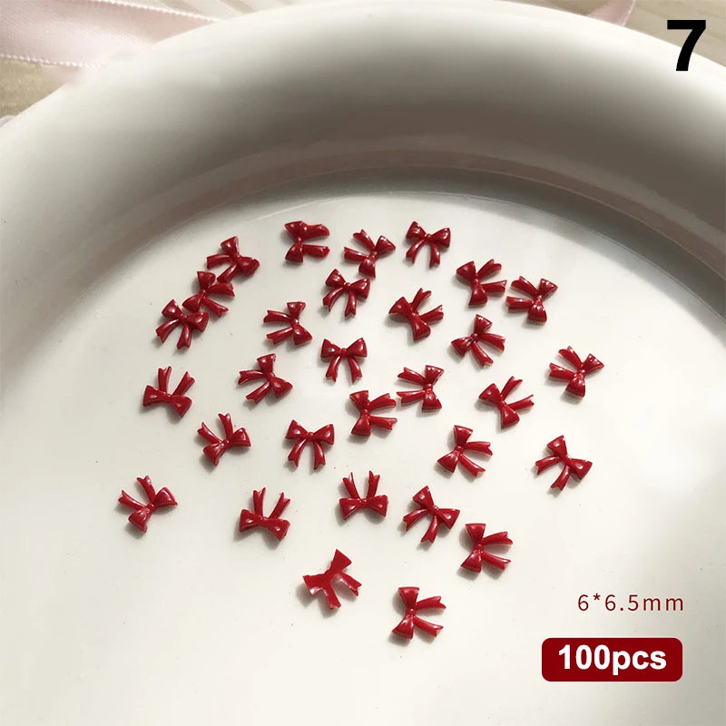 100PCS 3D Nail Art Red Bow Charms Supplies Kawaii Accessories Resin For Nails Decorastion Product Manicure Decor Materials Tool Peaceful Pleasures Health and Wellness 7