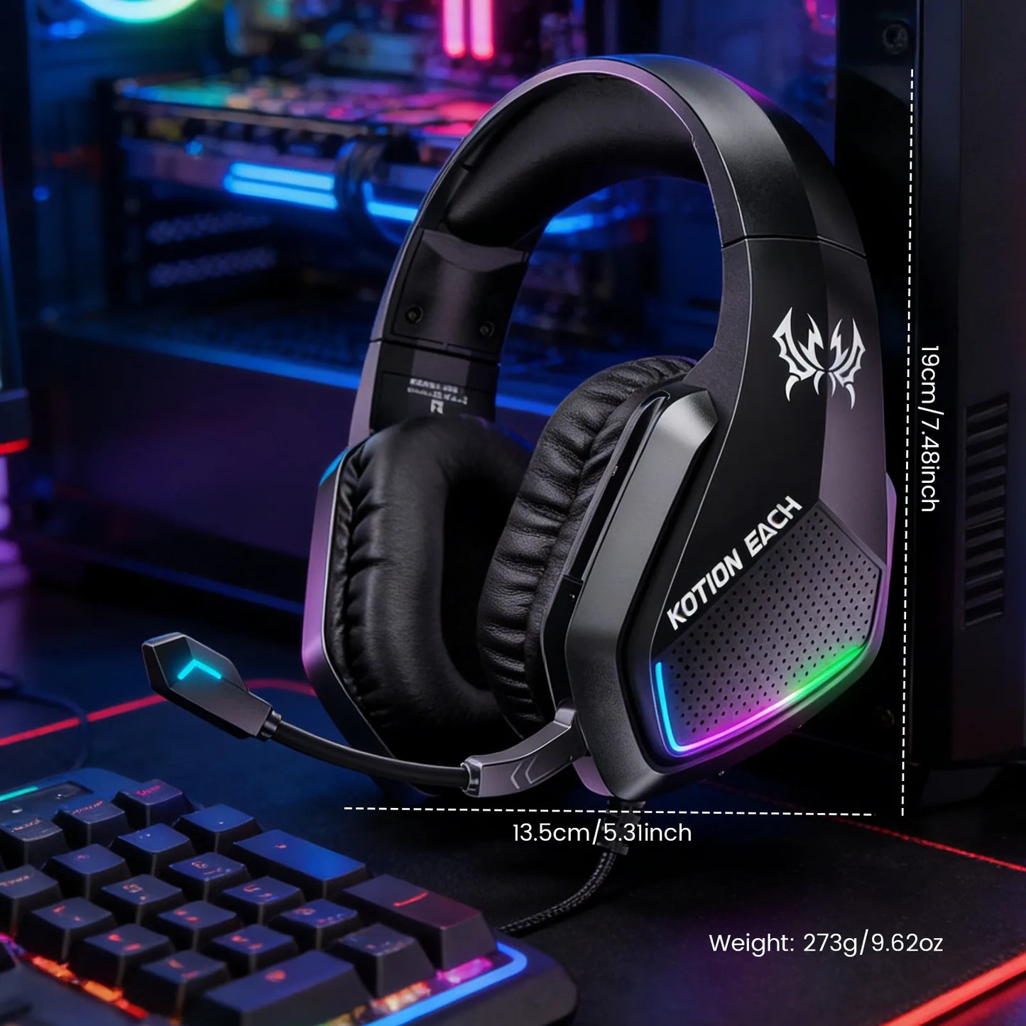 1PC Esports Wired Gaming Headset Over-Ear with Noise Cancelling Mic, LED Light Lightweight Headphones for PS5 PS4 PC Xbox Peaceful Pleasures Health and Wellness