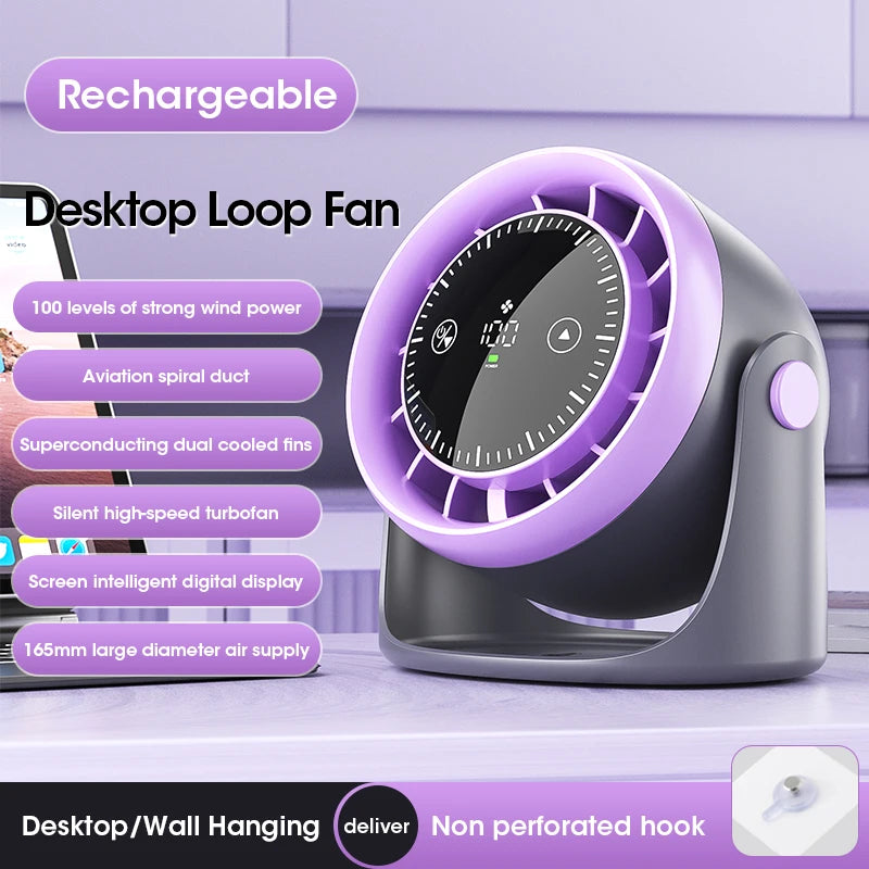 Desktop Air Circulation Fan 100 Speed Adjustable High Speed Turbine Charging Digital Display Wall Mounted Fan Peaceful Pleasures Health and Wellness Rechargeable