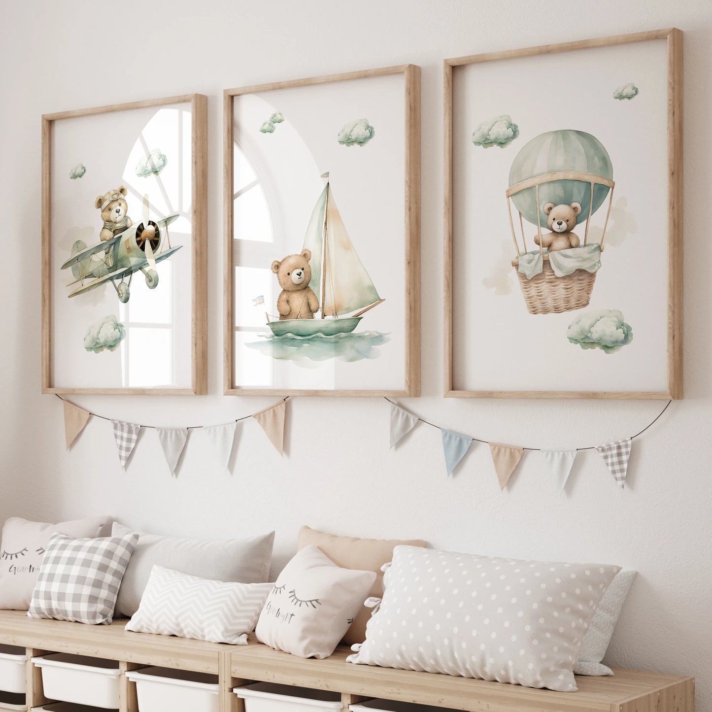 Bear Flight Series 3pcs Wall Art Prints Canvas Painting Poster Picture For Living Bedroom Kids Play Room Home Decor Peaceful Pleasures Health and Wellness G2560-3pcs 50x70cm No Frame