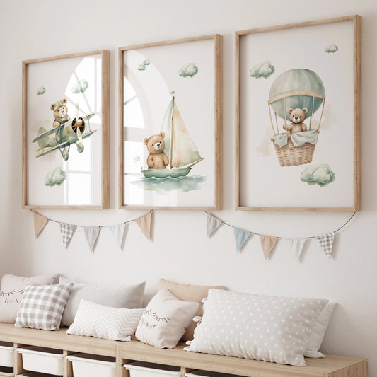 Bear Flight Series 3pcs Wall Art Prints Canvas Painting Poster Picture For Living Bedroom Kids Play Room Home Decor Peaceful Pleasures Health and Wellness G2560-3pcs 50x70cm No Frame
