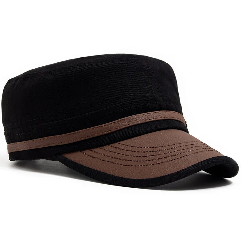 Flat Hat Women Fashion PU Leather Brim Men Baseball Cap Soft Cotton Cloth Casual Visor Trucker Hat Autumn Summer Adjustable Peaceful Pleasures Health and Wellness