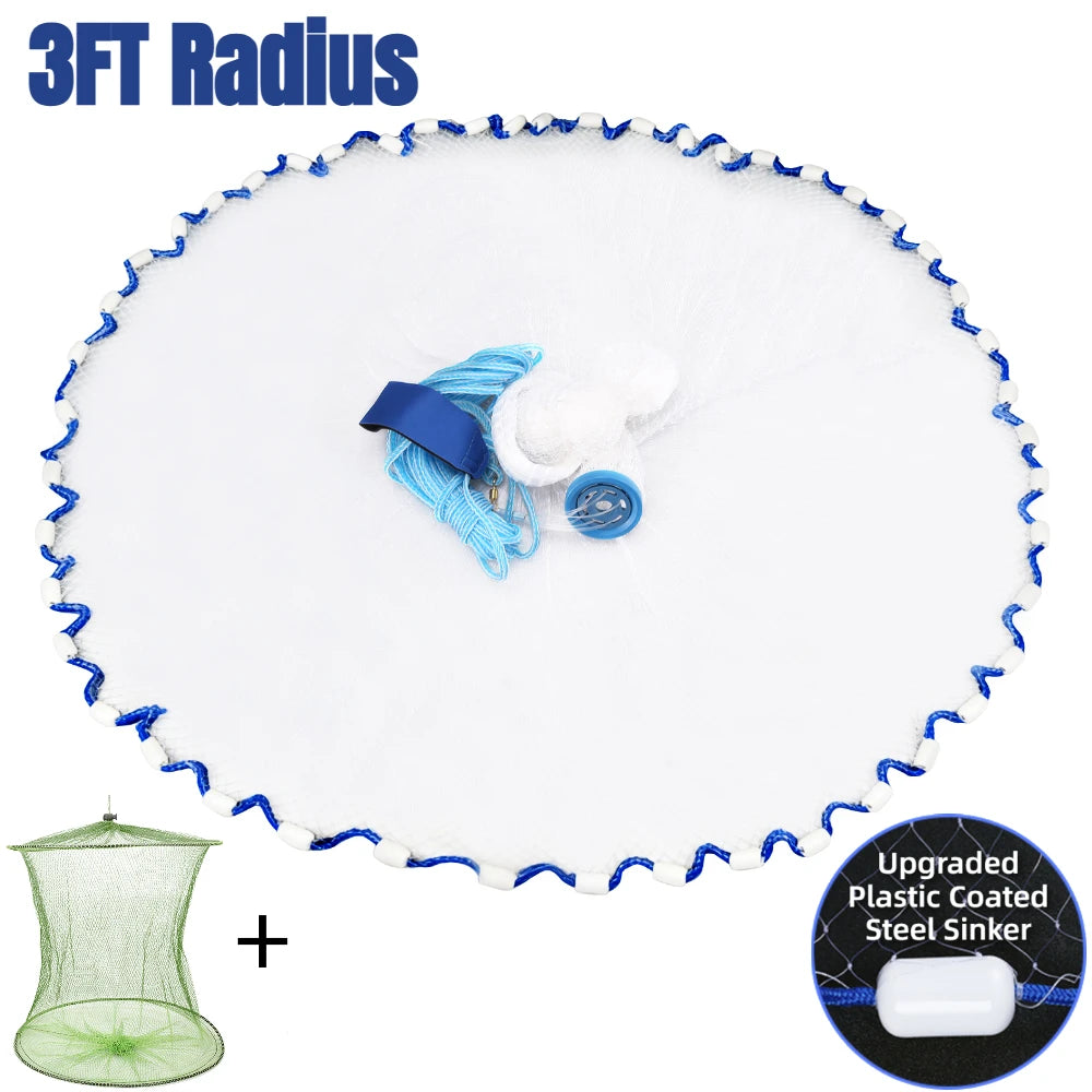 Saltwater Fishing Cast Net with Zinc Sinkers | 3–10 FT Radius