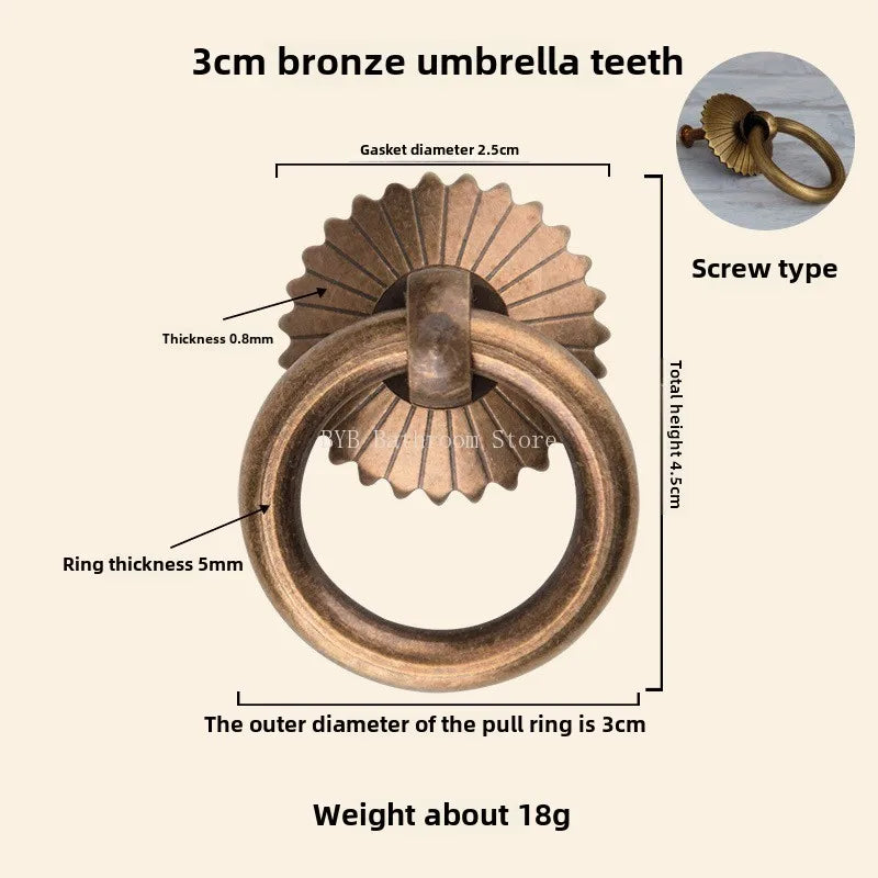 Antique Brass Ring Pull Knob | Vintage Cabinet Drawer Handle