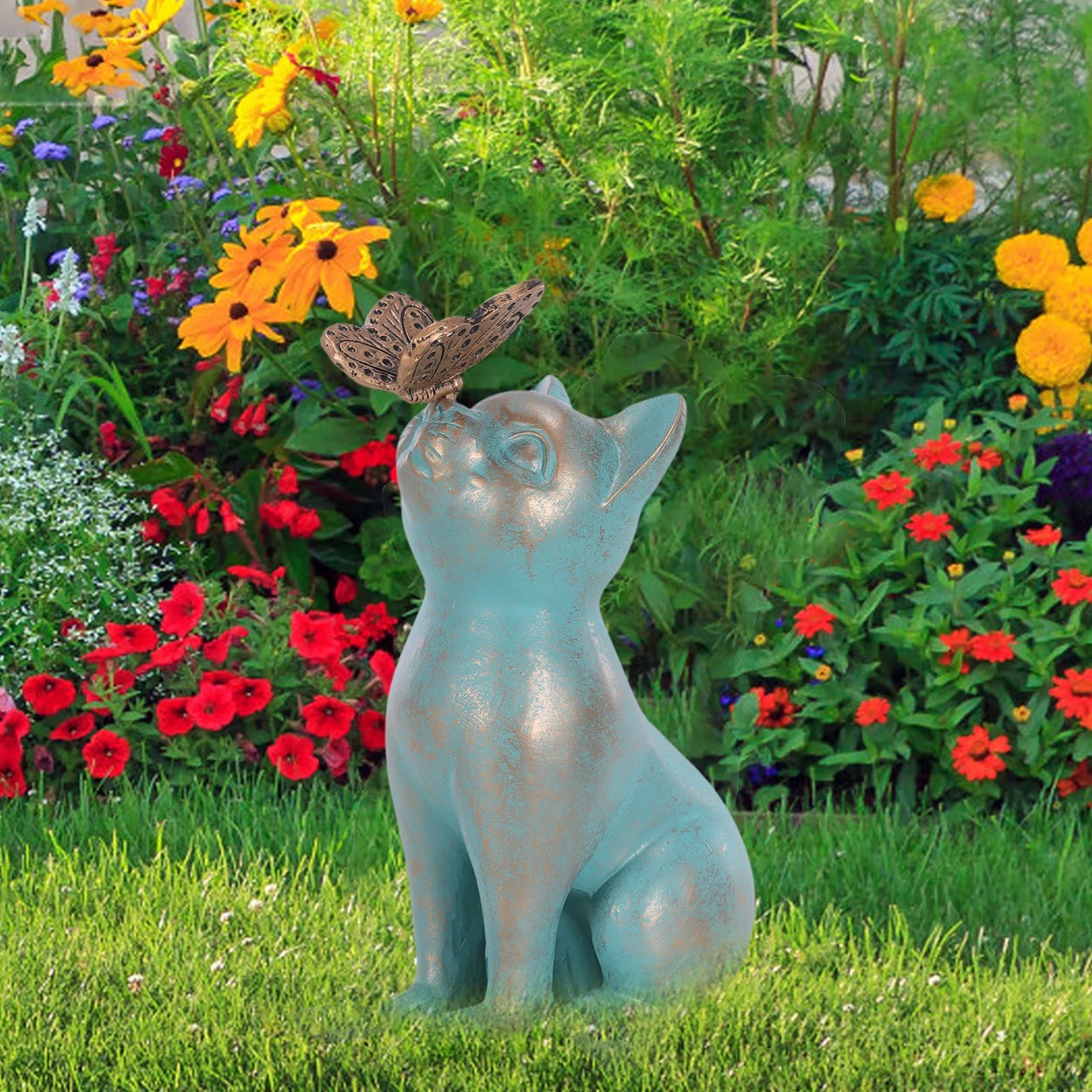 Resin Kitten & Butterfly Garden Statue – Waterproof Outdoor Decor
