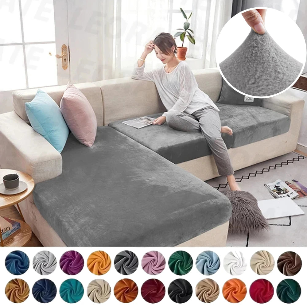 Luxury Soft Velvet Sofa Seat Cover Solid Elastic Sofa Cushion Covers Separate Furniture Protector Sofa Cover Living Room Pets Peaceful Pleasures Health and Wellness