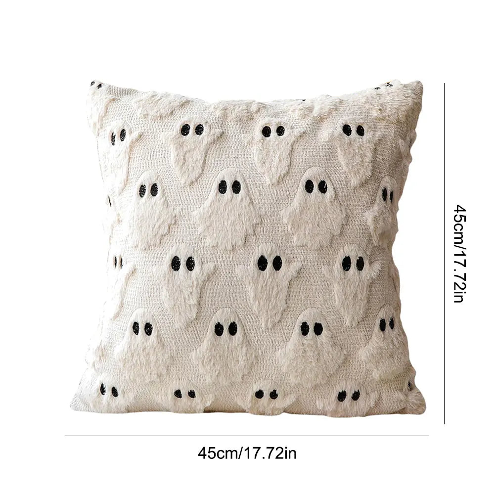 Halloween Plush Faux Fur Pillowcase Washable Soft Pillow Case Comfortable Ghost&Pumpkin Pillow Cover for Festive Home Accent Peaceful Pleasures Health and Wellness H