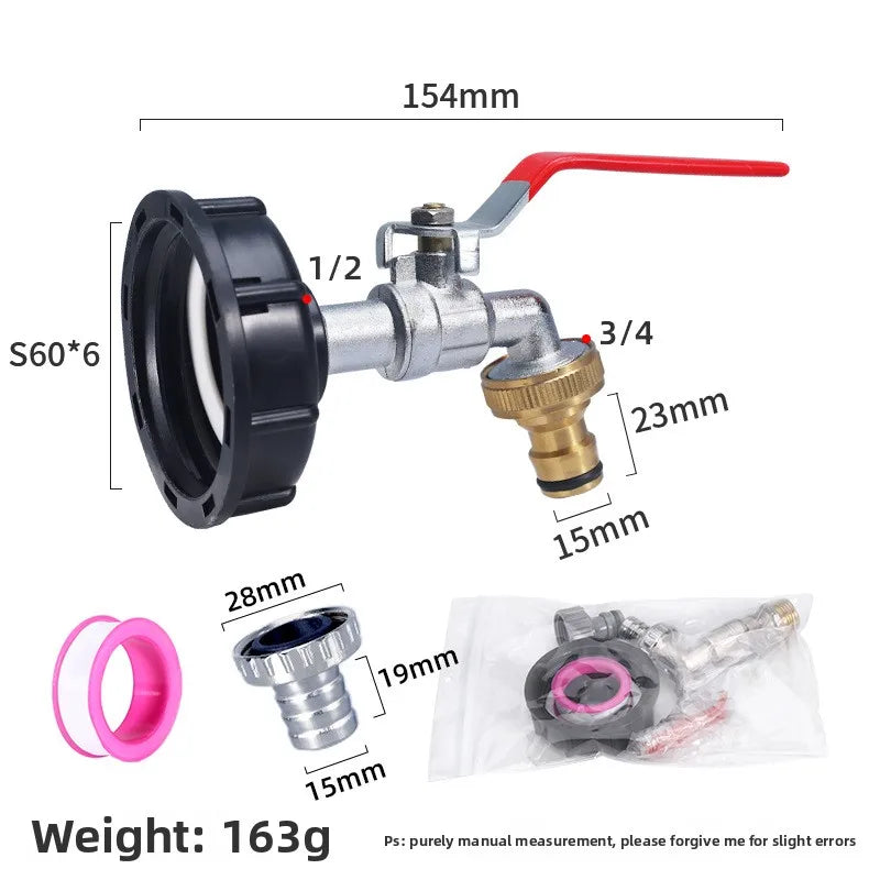 IBC Tank Tap Adapter S60x6 to 1/2" & 3/4" Thread Valve Fitting