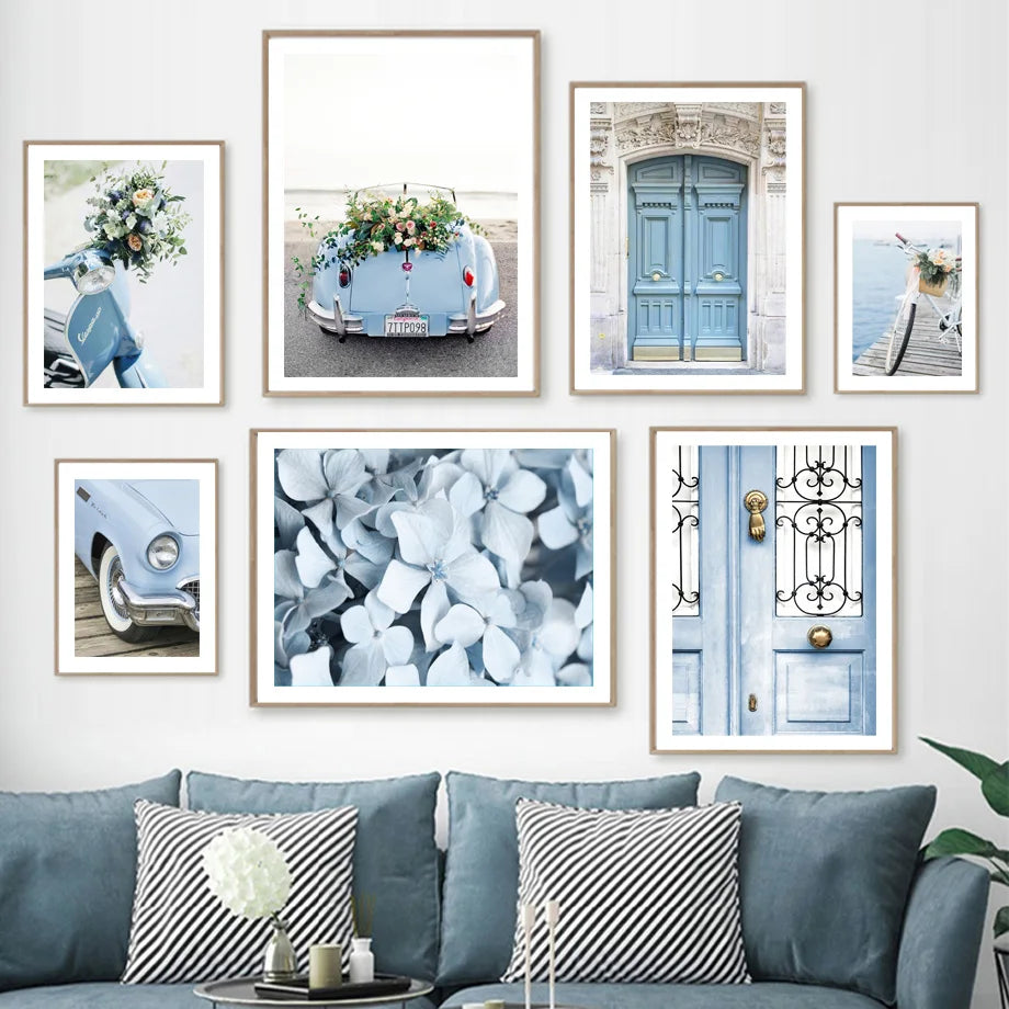 Nordic Retro Canvas Wall Art | Cars, Bikes & Flowers Poster