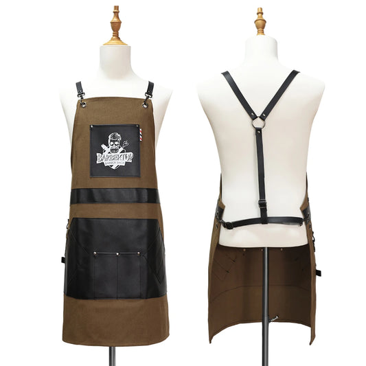 PU Leather Hairdressing Shawl Apron, Waterproof Stain Resistant Multi-Pocket Barber Work Cape For Hair Salon Chef Catering Use Peaceful Pleasures Health and Wellness