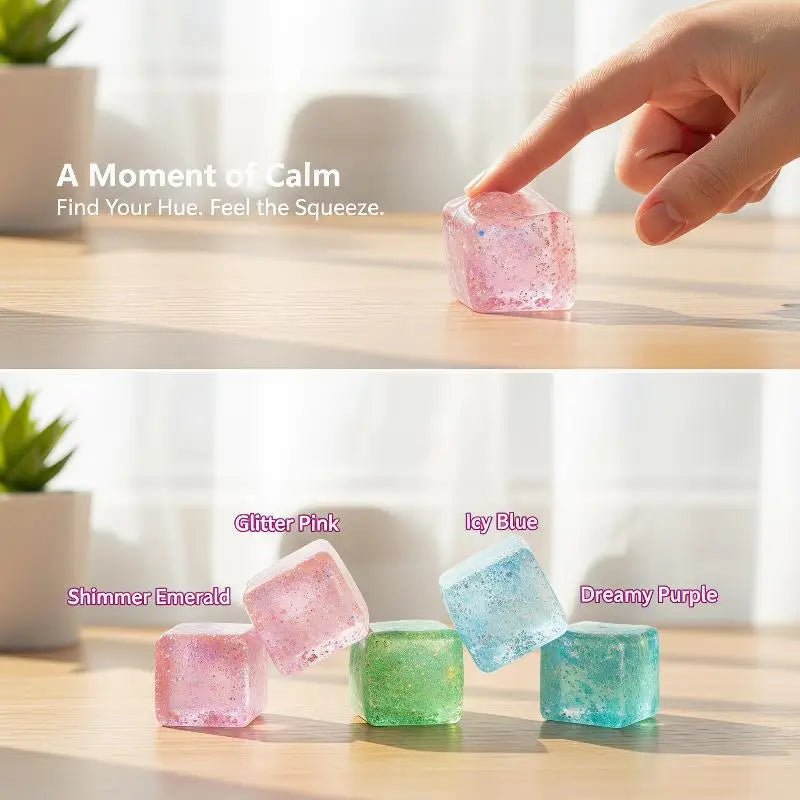 Glitter Ice Cube Fidget Toy – Soft Slow Rebound Squeeze Toy