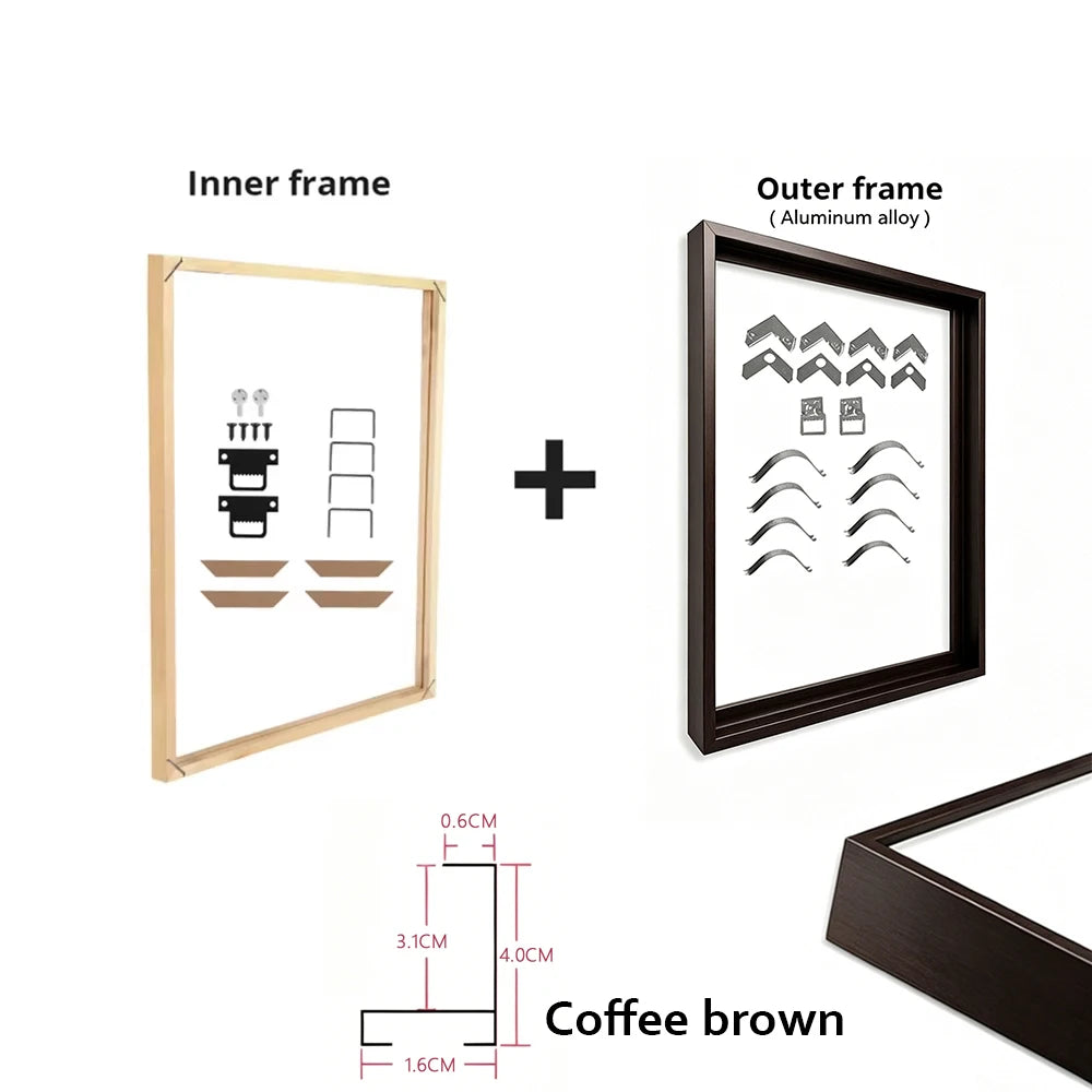 Metal Aluminum Outer Frame and Wooden Inner Frame Canvas Prints Painting DIY Frame Kit Multi-color for Home Decoration Peaceful Pleasures Health and Wellness 100x150cm Coffee brown Set
