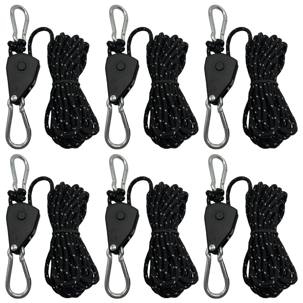 6-Pack 4mm Reflective Tent Guy Ropes with Twist Tighteners