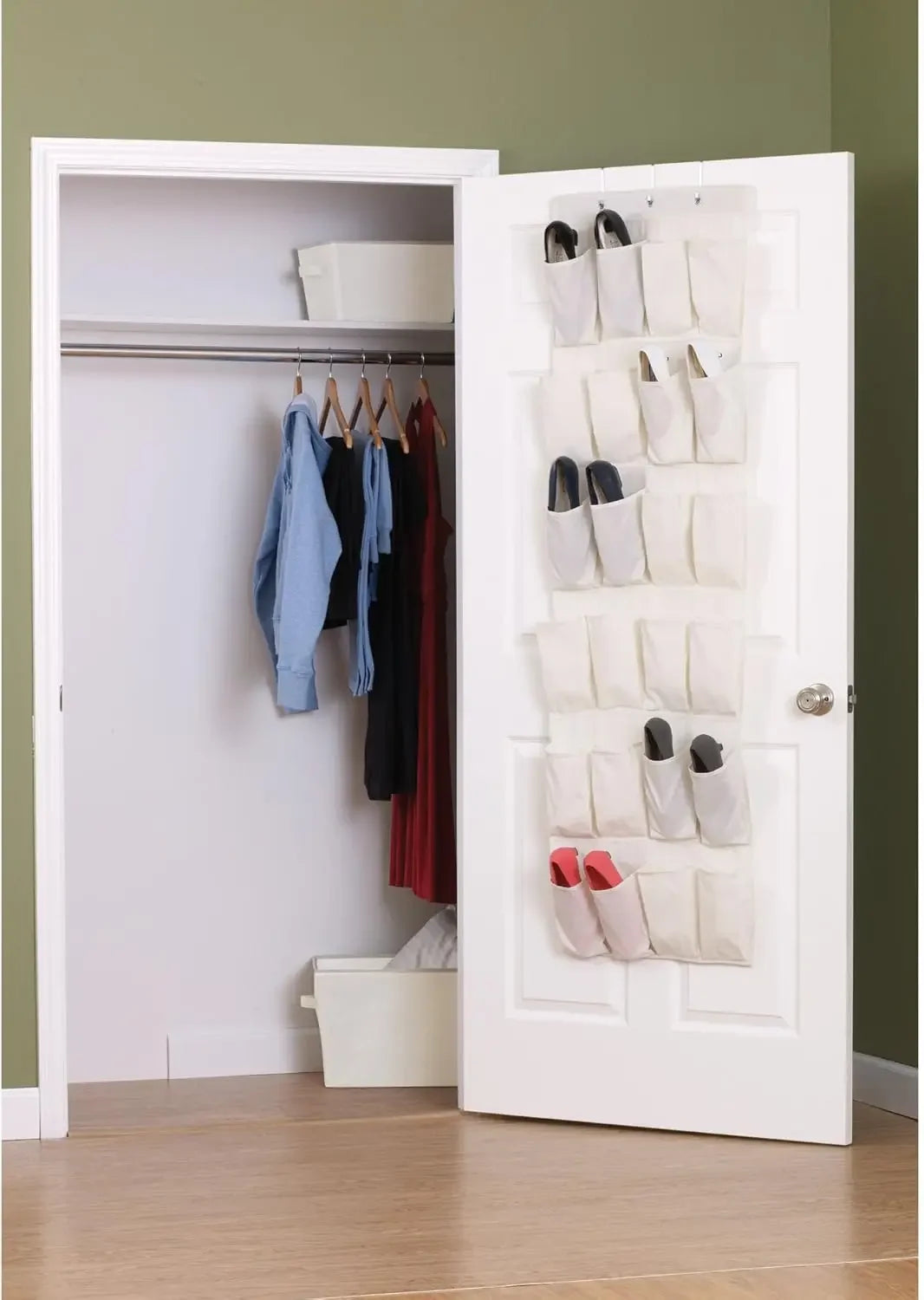 24-Pocket Over Door Shoe Organizer, Natural Canvas for 12 Pairs Storage Peaceful Pleasures Health and Wellness