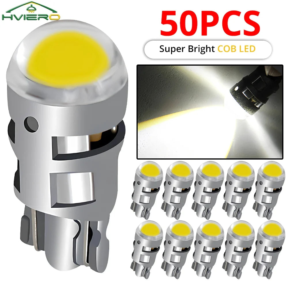 50-Pack T10 W5W COB LED Bulbs 12V – Interior & License Plate