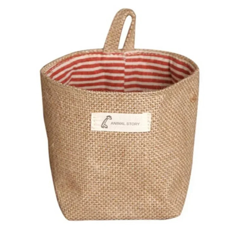Desktop Jute Storage Bag Cotton Linen Basket Sundries Box Handle