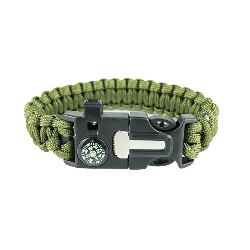 (No flint) Outdoor Survival Umbrella Rope SOS Bracelet Emergency Rescue Bracelet EDC Camping Survival Compass Whistle Peaceful Pleasures Health and Wellness green