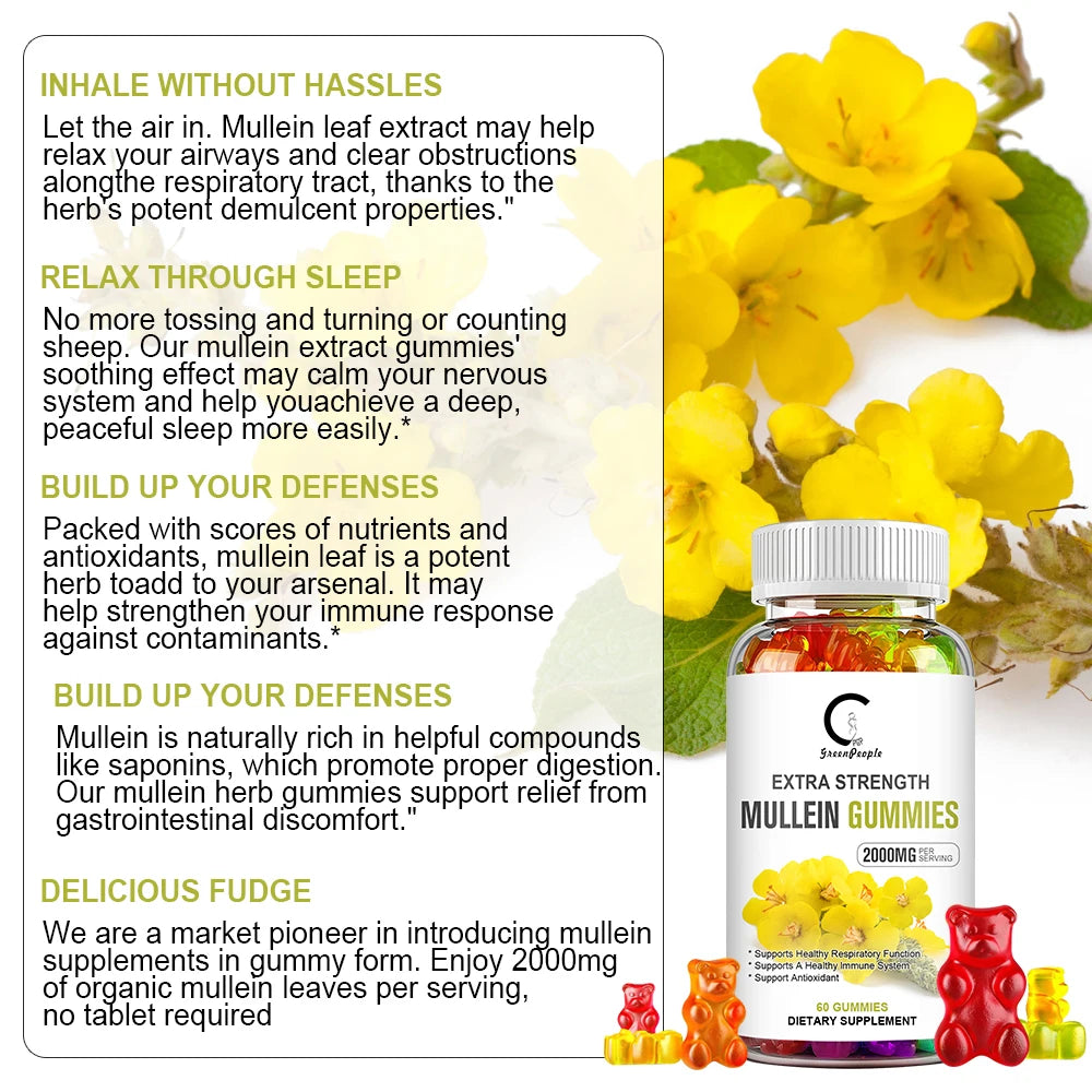 Mullein Leaf Gummies – Lung Cleanse, Respiratory Support, Deep Sleep & Immune Boost | 60 Count Peaceful Pleasures Health and Wellness