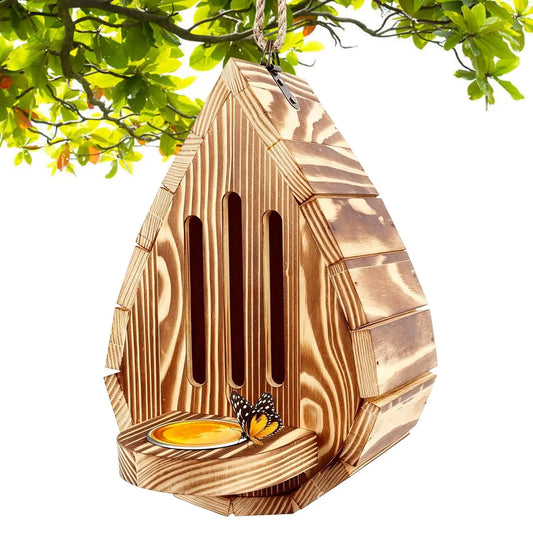 Hanging Wood Bee House & Butterfly Feeder | Garden Habitat Wildlife Garden Habitat Peaceful Pleasures Health and Wellness