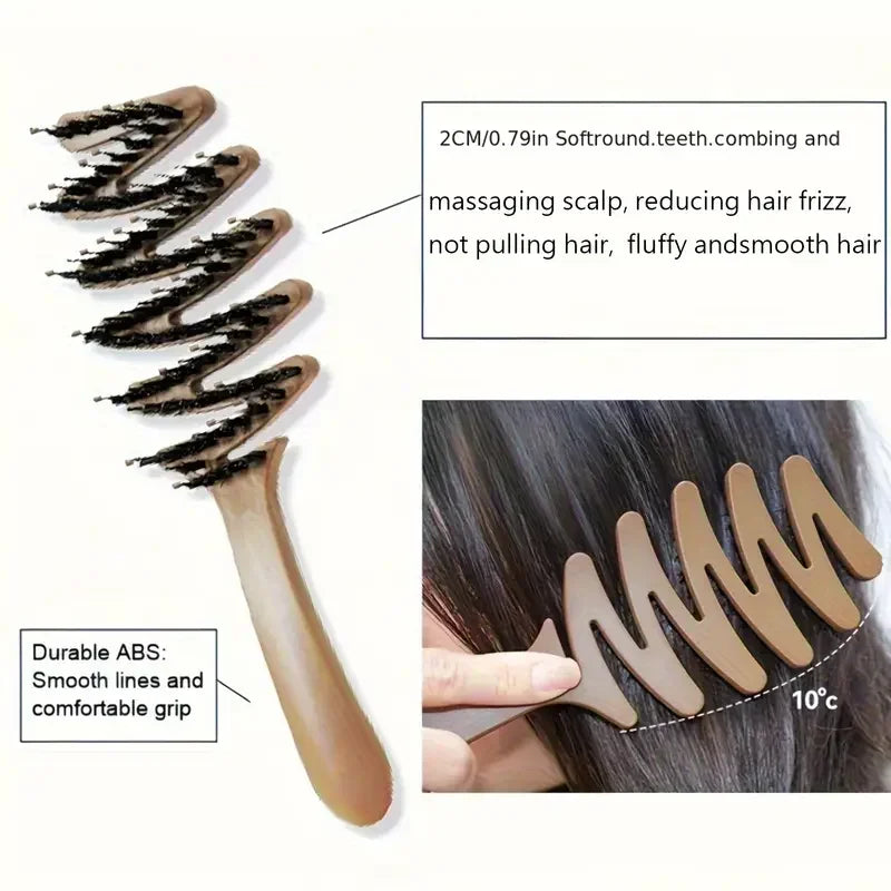 Long-Handle Wood Bristle Comb | Anti-Static Volumizing Hair Brush Hair Comb Peaceful Pleasures Health and Wellness