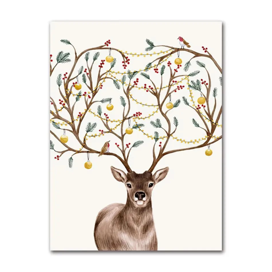 Christmas Elk Snow Canvas Wall Art | Winter Scenic Poster Canvas Wall Art Peaceful Pleasures Health and Wellness ZLH5441 40x50cm No Frame