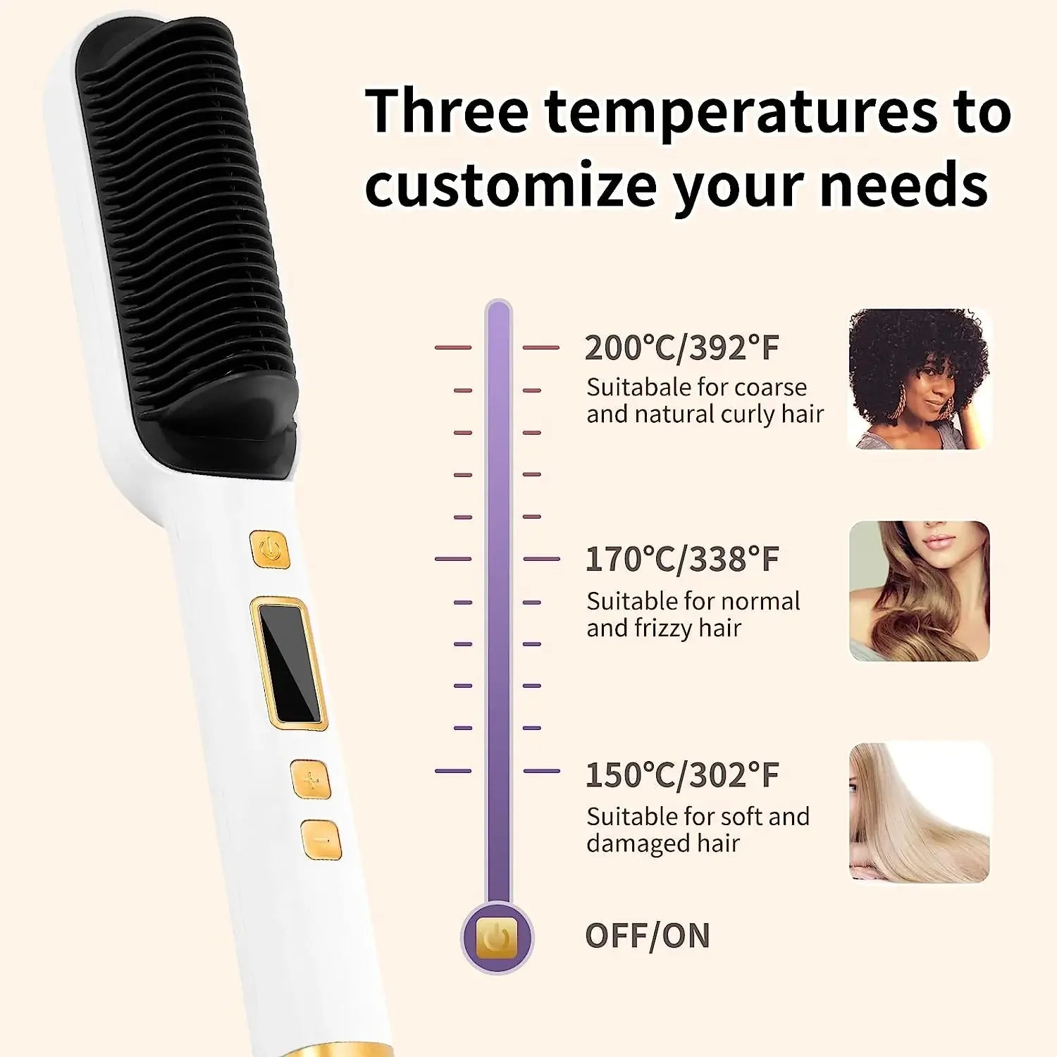 Hair Straightener Brush Anti-Scald Ionic Hair Straightener Comb LED Screen Fast Heating Straightening Brush Women Hairstyle Tool Peaceful Pleasures Health and Wellness