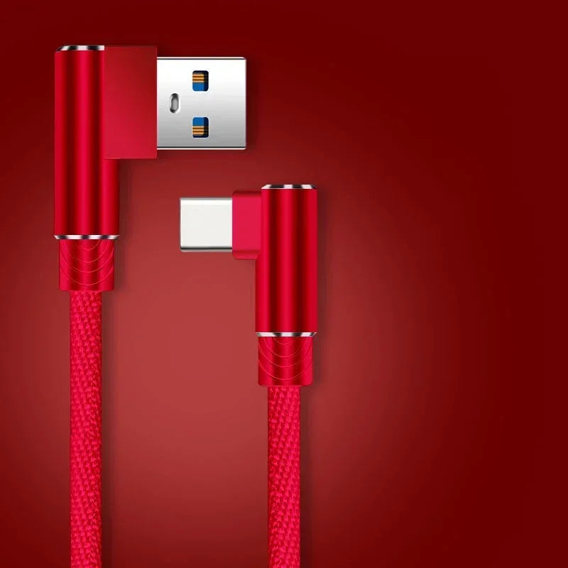 90° 40W USB-C Fast Charging Cable 5A Braided | iPhone & Android