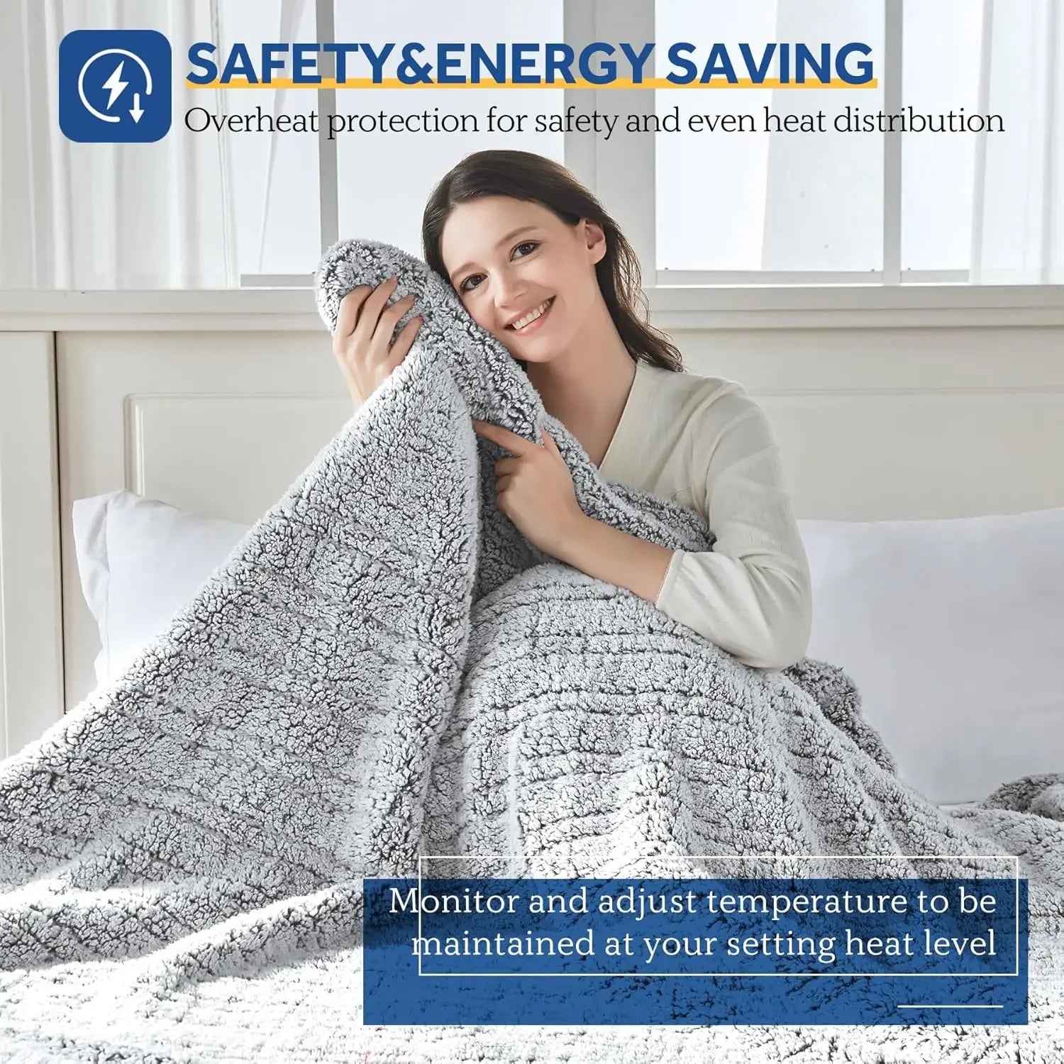 Electric Heated Blanket Twin Size, Soft Sherpa with 10 Heat Levels & Auto-Off, Machine Washable Charcoal Peaceful Pleasures Health and Wellness