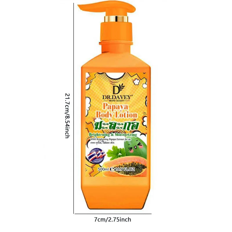 500ml Brightening&Moisturizing Papaya Body Lotion moisturizes and nourishes the skin leaving a refreshing and non greasy scent Peaceful Pleasures Health and Wellness