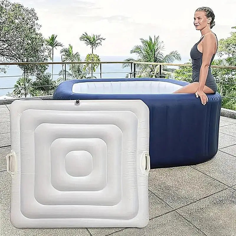 Hot Tub Cover Square Insulated Hot Tub Cover Inflatable Energy Saving Square Hot Tub Lid for hot tub cover protector Peaceful Pleasures Health and Wellness