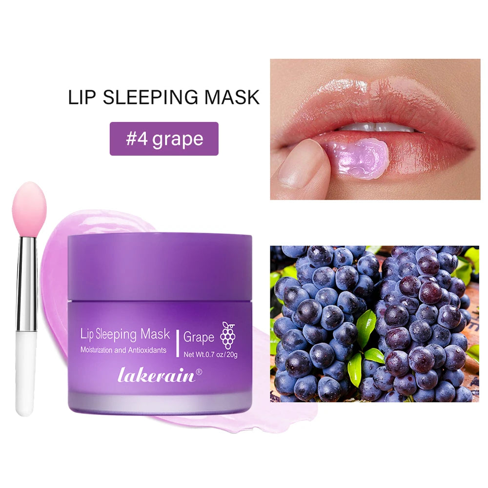 Lip Sleeping Mask Nourishing Overnight Lip Treatment Vitamin C Moisturizer Butter Hydrating Dry Flaky Lips Skin Care Peaceful Pleasures Health and Wellness 04 grape and brush