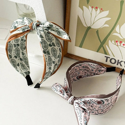 Wide Brim Bowknot Headband – Floral Paisley Elastic Hair Hoop Hair Headband Oasis Select