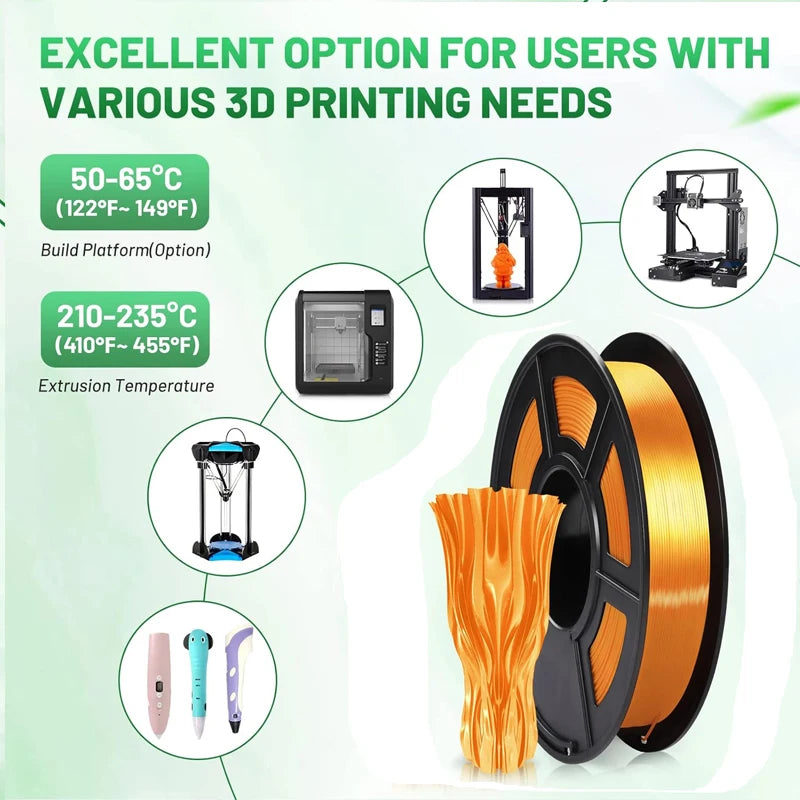 Silk PLA Filament 1.75mm 500g Gold & Silver – ±0.02mm Accuracy