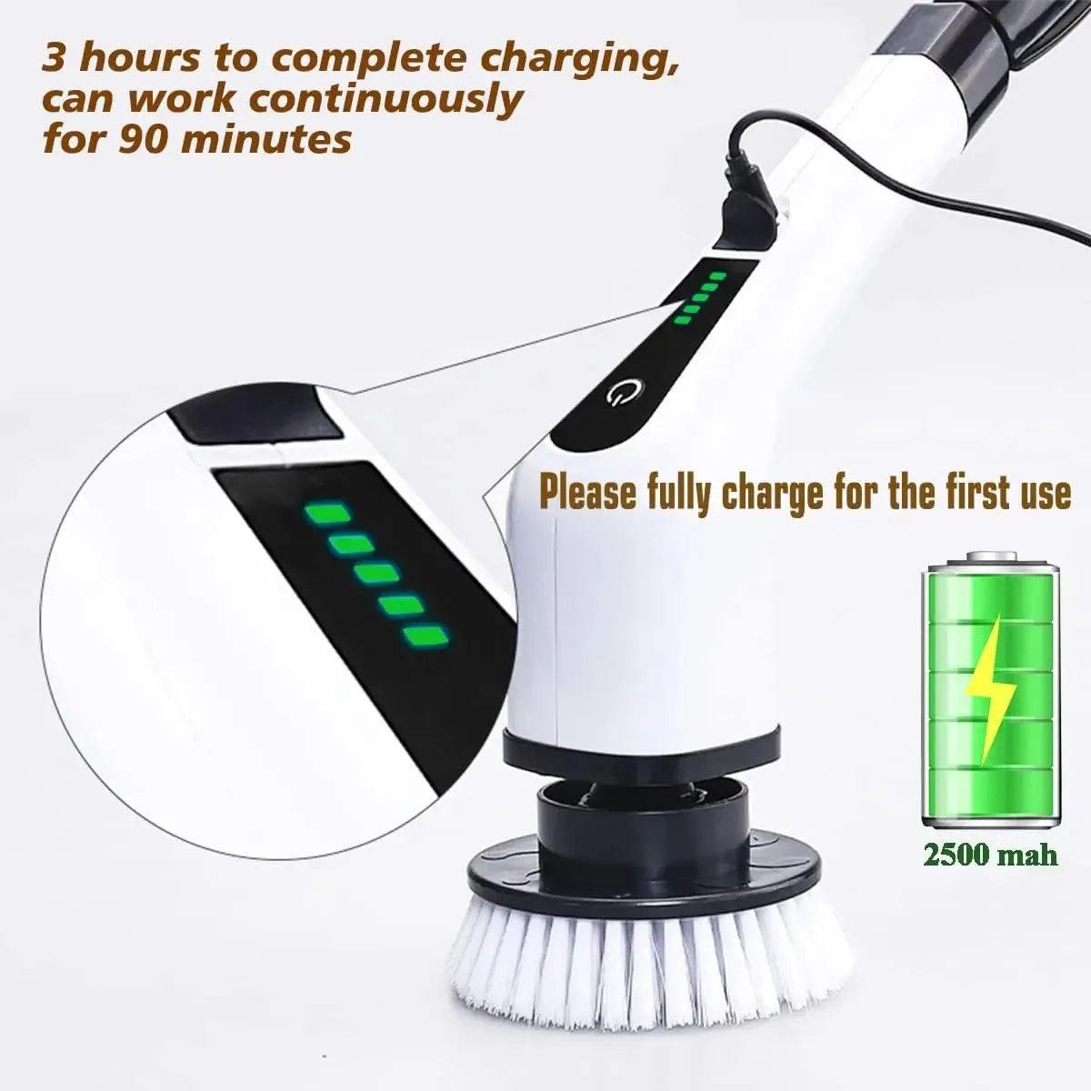 Cordless Electric Spin Scrubber Multipurpose Power Cleaning Brush for Kitchen Bathroom Toilet Tile Grout Household Cleaning Peaceful Pleasures Health and Wellness