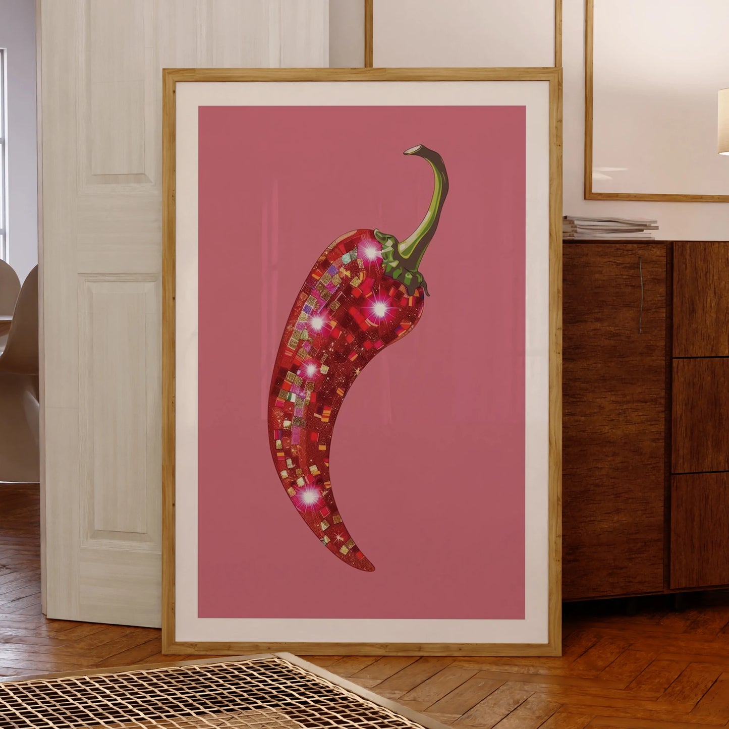 Glitter Disco Ball Red Pepper Canvas Wall Art Print | Home Decor