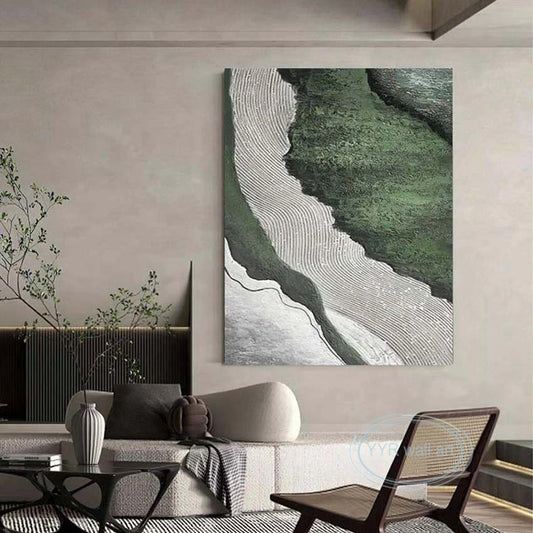 Hand Painted Green Abstract River Decor Poster Living Room Bedroom Wall Art Canvas Oil Painting Modern Home Aesthetic Picture Peaceful Pleasures Health and Wellness